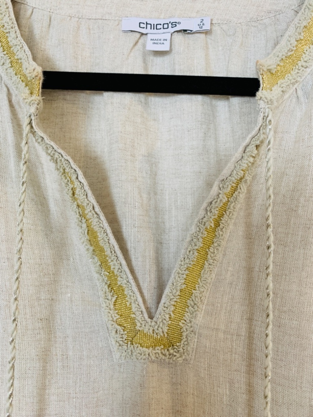 Chico's Embroidered Linen Peasant Top Womens Size12 Tunic Boho Festival Hippie - Picture 4 of 16